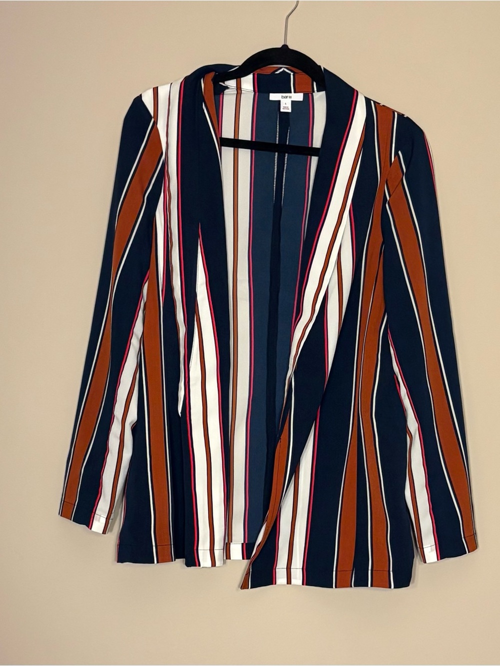 LOFT Navy, White , Burnt Orange, & Pink Striped Open Blazer